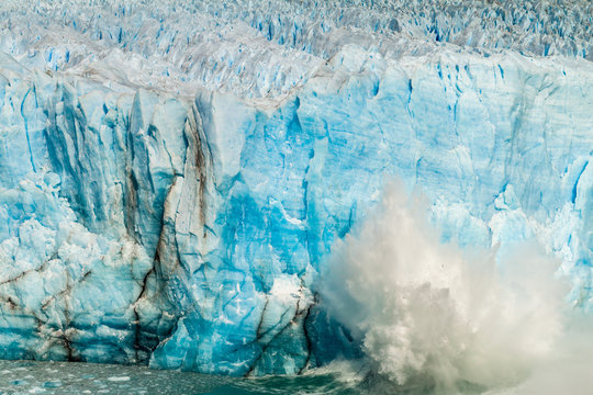 Splash after iceberg fall at Perito Moreno glacier in Patagonia, Argentina