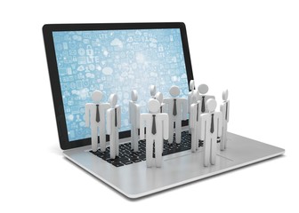 Fototapeta premium group of people figures on laptop, 3d render