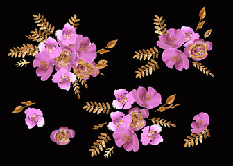 Watercolor flowers roses peonies seamless pattern.