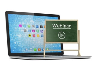 Laptop with chalkboard, webinar, online education concept. 3d rendering.