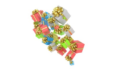 flying gift boxes on white. 3d rendering.