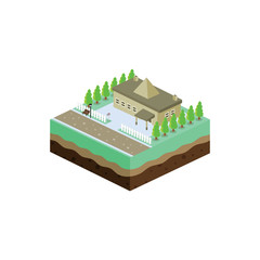 isometric residential view cartoon theme