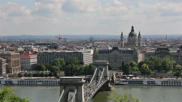 Panorama of Budapest with the Danube and the Parliament building, Hungary.