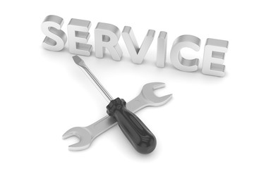 screwdriver and wrench tools on white background. service concept. 3D Rendering.