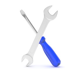 3D Illustration Wrench and screwdriver, service concept