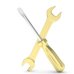 3D Illustration Wrench and screwdriver, service concept