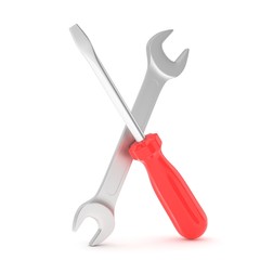 3D Illustration Wrench and screwdriver, service concept
