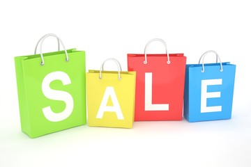 sale written on shopping bag. 3d rendering.