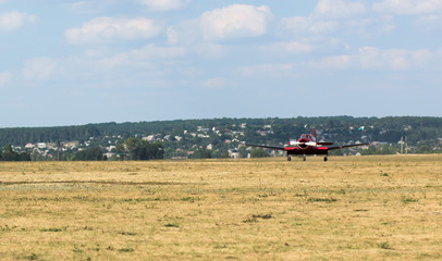 plane starting flight on Korotych airfield at Kharkiv airshow