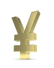 Obraz premium Isolated golden yen yuan sign on white background. Chinese japanese currency. Concept of investment, asian market, savings. Power, luxury and wealth. 3D rendering.
