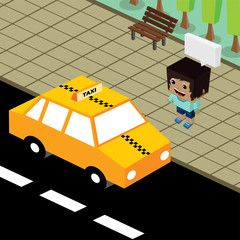 cartoon theme isometric taxi