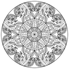 blooming garden flowers mandala line floral ornament print pattern vector illustration for a coloring book or coloring page for adults