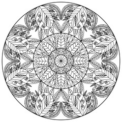 blooming garden flowers mandala line floral ornament print pattern vector illustration for a coloring book or coloring page for adults