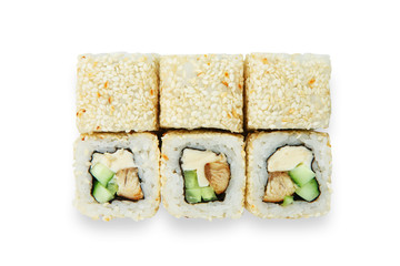Set of sushi rolls isolated at white