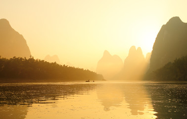Sunrise at Li River, Xingping, Guilin, China. Xingping is a town in North Guangxi, China. It is 27...