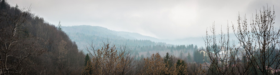 panorama of beautiful mountain landscape from high