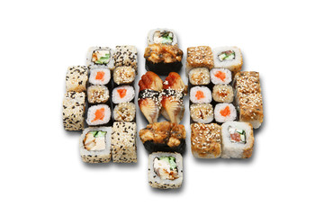 Set of sushi maki and rolls isolated.
