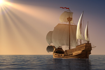 Caravel In Rays Of the Sun