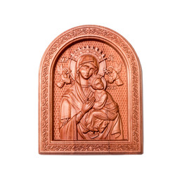 Fototapeta na wymiar religious icon out of wood on a white background
