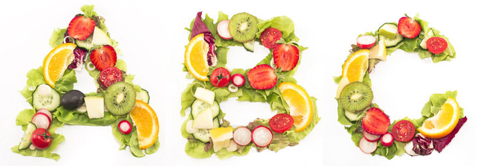 Alphabet  healthy food made of salad and fruits