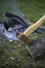 Camping in the woods.