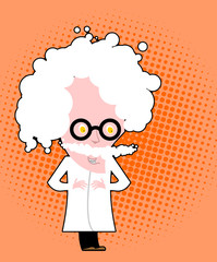 Evil genius. Nutty Professor in pop art style. Mad scientist in