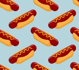 Hot dog isometrics background. Fast food seamless pattern. Sausa