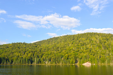 Lac in Mont-Tremblant national park in sunshine, Quebec, Canada