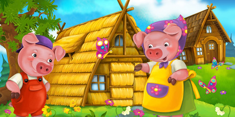 Cartoon scene of mother and son near newly built house - illustration for the children © agaes8080