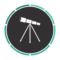 Telescope Simple flat white vector pictogram on black circle. Illustration icon