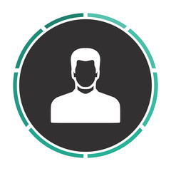 Male avatar Simple flat white vector pictogram on black circle. Illustration icon