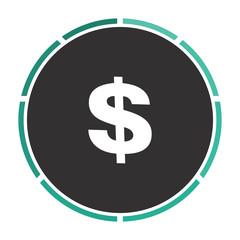 Dollar Simple flat white vector pictogram on black circle. Illustration icon