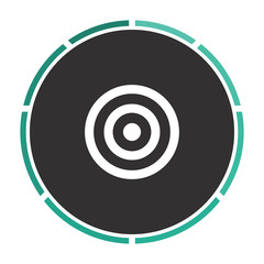 target Simple flat white vector pictogram on black circle. Illustration icon