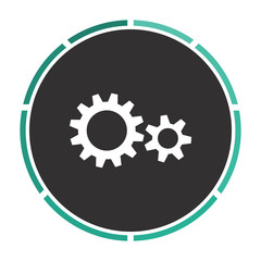 Cog wheel  Simple flat white vector pictogram on black circle. Illustration icon