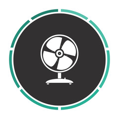 Fan Simple flat white vector pictogram on black circle. Illustration icon