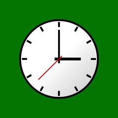 Clock icon, Vector illustration, flat design. Easy to use and edit. EPS10. Green background.