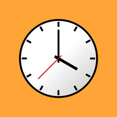 Clock icon, Vector illustration, flat design. Easy to use and edit. EPS10. Orange background.