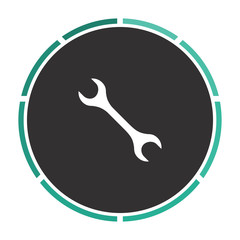 spanner Simple flat white vector pictogram on black circle. Illustration icon