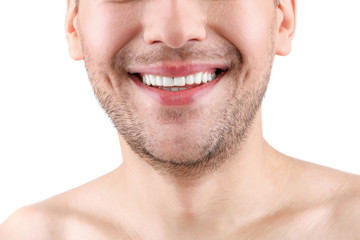 Obraz premium Cheerful young guy is expressing positive emotions