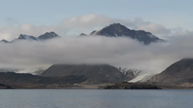 View to Svalbard from floating vessel. Timelapse