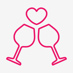 champagne glasses wine couple love drink thin line icon