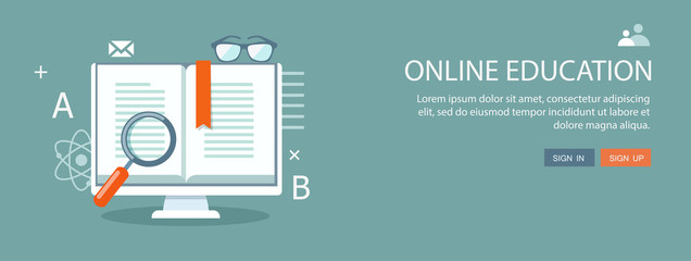 Flat design illustration with icons. Distance education