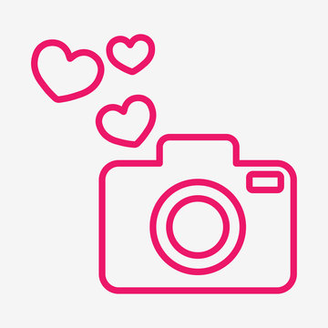 camera photography with hearts thin line icon