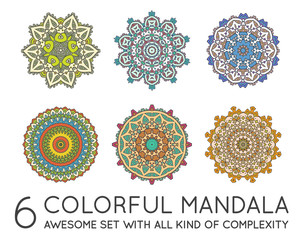 Set of Ethnic Fractal Mandala Vector Meditation looks like Snowf