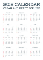 2016 Calendar. Abstract. Week Starts from Sunday. Vector illustr