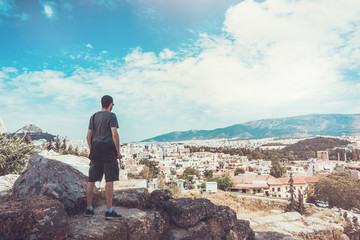Man Admiring Scenic View of City of Athens