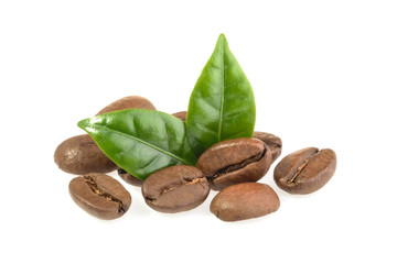 coffee grains with leaves isolated