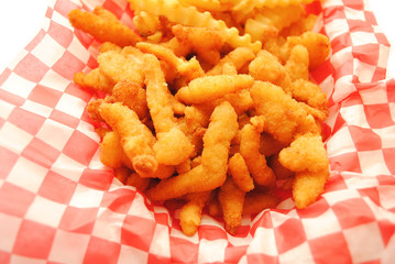 Fast Food Meal of Fried Clams and French Fries in the Background
