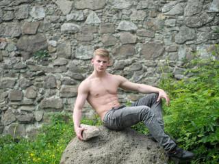 Muscular twins on stony wall