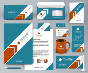 Professional universal branding design kit with arrow. Corporate identity template. Business stationery mock-up. Editable vector illustration: folder, cup, etc.